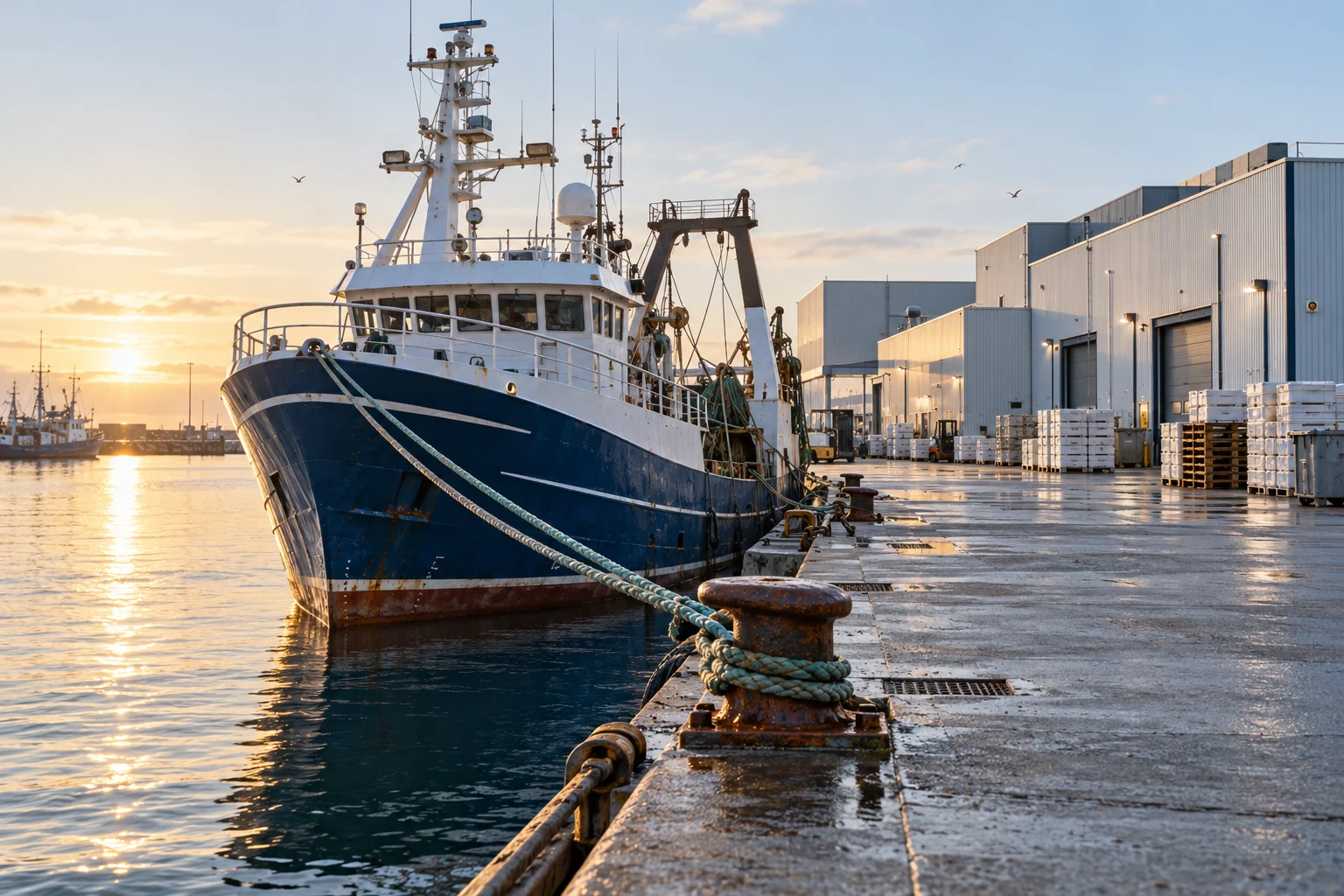 Fiskekutter ved en nordisk havn